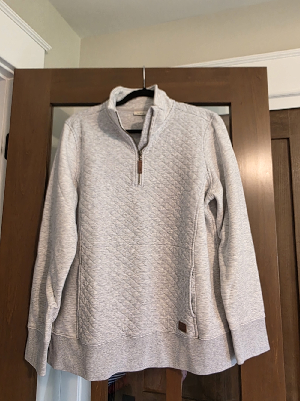 L.L. Bean Light Gray Quilted Quarter-Zip Pullover